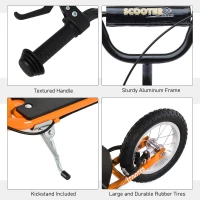 Aosom Youth Scooter Kick Scooter for Kids 5+ with Adjustable Handlebar 16" Front and 12" Rear Dual Brakes Inflatable Wheels, Orange(m-7)