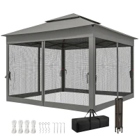 Outsunny 11' x 11' Pop Up Gazebo 2-Tier Soft Top Shelter Event Tent w/ Netting Carry Bag for Patio Backyard Garden, Dark Grey(m-2)