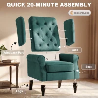 HOMCOM Fabric Accent Chair, Button Tufted Armchair, Armchair with Wood Legs, Thick Padding for Bedroom Dark Green(m-7)