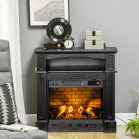 HOMCOM 32" Electric Fireplace with Mantel, Freestanding Heater with LED Log Flame, Shelf and Remote Control, 1400W, Brown(m-10)
