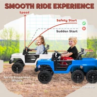 Qaba 12V 4x4 Kids Electric Car w/ 2WD/4WD Switchable, Remote Control, Spring Suspension System, Back Trailer, Light Blue(m-8)