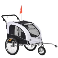 Aosom Dog Bike Trailer 2-In-1 Pet Stroller with Canopy and Storage Pockets, White(m-1)