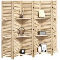 HOMCOM 6 Panel 67" Tall Wood Privacy Screen Room Divider with 3 Shelves and Folding Storage for Bedroom, Natural Wood(m-1)