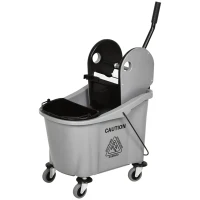 HOMCOM 9.5 Gallon (38 Quart) Mop Bucket with Wringer Cleaning Cart, 4 Moving Wheels, Mop-Handle Holder & 2 Separate Buckets, Gray(m-11)