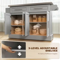 HOMCOM Rolling Kitchen Island Cart with 47" Stainless Steel Top, Portable Island Table for Kitchen with Wheels, Adjustable Shelves, 2 Drawers, Spice, Knife and Towel Rack, Gray(m-7)