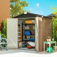 Outsunny 6.5' x 4'  Outdoor Storage Shed, Metal Garden Shed with Lockable Double Doors, 4 Vents, Brown(m-8)