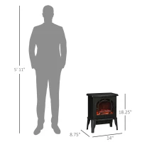 HOMCOM 18" Electric Fireplace Stove, Freestanding Fireplace Heater with Realistic LED Flame, Adjustable Temperature, Overheat Protection, 750W/1500W, Black(m-4)