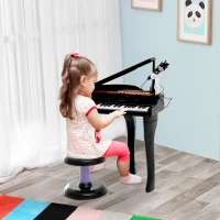 Qaba Mini Electronic Musical Piano 37 Key Keyboard Multifunction Kids Toy with Microphone Stool (Black)(m-1)