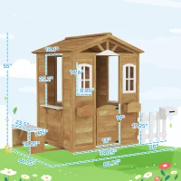 Outsunny Outdoor Playhouse for Kids Wooden Cottage with Working Doors Windows & Mailbox, Pretend Play House for Age 3-6 Years(m-3)