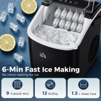 HOMCOM Portable Ice Maker Countertop with Handle, Self Cleaning Ice Maker Machine with Scoop and Basket, 26lbs/24Hrs, Black(m-4)