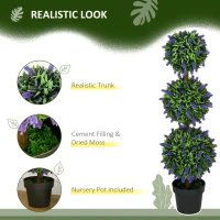 HOMCOM 3.5ft Set of 2 Artificial Plants, Lavender Flowers Ball Trees with Pot, for Home Indoor Outdoor Decor(m-4)