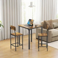HOMCOM 3 Piece Pub Table and Chairs, Small Kitchen Table and Chairs, Square Dining Table with 2 Stools, Rustic Brown and Black(m-9)