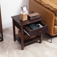 HOMCOM End Table with Drawer, Side Table with Top and Bottom Shelf for Small Spaces, Dark Brown(m-10)