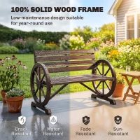 Outsunny 42" Wood Wagon Wheel Bench Garden Loveseat Rustic Seat Relaxing Lounge Chair Outdoor Decorative Seat Park Decor, Brown(m-4)