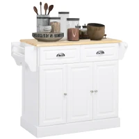 HOMCOM Triple-Cabinet Kitchen Island on Wheels, Kitchen Storage Cabinet with Drawers, Rolling Utility Cart White(m-11)