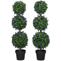 HOMCOM 3.5ft Set of 2 Artificial Plants, Lavender Flowers Ball Trees with Pot, for Home Indoor Outdoor Decor(m-2)