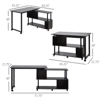 HOMCOM Mobile L-Shaped Rotating Computer Desk with Storage Shelves Moveable Rolling Writing Table Home Office Study Workstation for Home Office, Coffee(m-3)