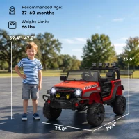 Qaba 12V Battery Powered Ride on Car, Ride on Truck w/ Remote, 4 Suspension Wheels, Music Horn Lights, Red(m-3)