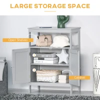 kleankin Freestanding Modern Bathroom Storage Cabinet, with Doors and Open Shelf, Bathroom Organizer Furniture, Grey(m-4)