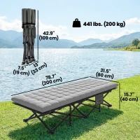 Outsunny Camping Cot with Soft Pad, 32" Extra Wide Folding Cots with Non-Slip Feet and Carry Bag, Grey(m-3)