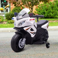 Aosom 6V Kids Motorcycle Police Electric Ride-On Dirt Bike Off-road Street Bike Battery Powered Rechargeable Horn Headlights Training Wheels Realistic Sounds for Girls and Boys 18 - 36 months White(m-19)