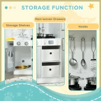 Qaba Play Kitchen Set for Kids W/ Lights Sounds, Apron and Chef Hat, White(m-6)
