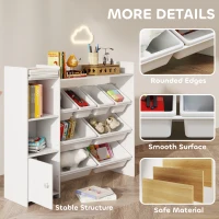 Qaba Kids Toy Organizers and Storage with 8 Removable Storage Bins and Bookshelf, White(m-6)