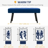 HOMCOM 39 Inches Upholstered Bedroom Bench, Modern End of Bed Bench with Steel Legs, Dark Blue(m-7)