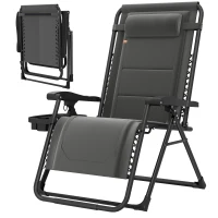 Outsunny Zero Gravity Chair, Reclining Outdoor Lounger Chair with Cup Holder, 400 LBS Capacity, Dark Grey(m-2)