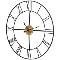 HOMCOM 36 Inch Large Wall Clock, Silent Non Ticking Wood Metal Farmhouse Roman Numeral Clocks for Living Room Decor, Battery Operated, Black(m-11)