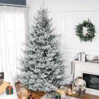 HOMCOM 9 FT Artificial Christmas Tree, Flocked Hinged Xmas Tree with 1939 Tips, Steel Base, Auto Open, Green(m-10)