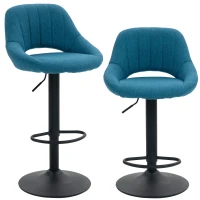 HOMCOM Bar Stools Set of 2, Swivel Bar Height Barstools Chairs with Adjustable Height, Round Heavy Metal Base, and Footrest, Blue(m-1)