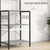 HOMCOM Kitchen Baker's Rack with Power Outlet, Coffee Bar Station with Adjustable Shelves and Hooks, Distressed Grey(m-5)