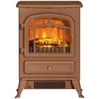 HOMCOM Fireplace Stove, Electric Fireplace Heater with Realistic LED Flames and Logs, 725W/1450W, Dark Brown(m-1)
