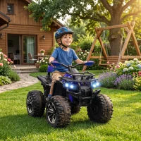 Aosom 12V 4 Wheeler Kids ATV with Music, Headlights for 37-60 Months Boys and Girls, Blue(m-10)