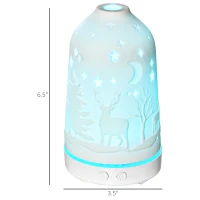 HOMCOM 100ml Ultrasonic Aromatherapy Diffuser, Essential Oils Humidifier with Ceramic Cover, 7 Colors LED Lights, Timer, Waterless Auto-off for Home and Office, White(m-3)