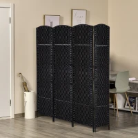 HOMCOM Room Divider 4 Panel, 6FT Tall Folding Privacy Screen, Freestanding Hand-Woven Partition for Room Separation with 360° Hinges, Paper Rope Diamond Weave, Black(m-10)