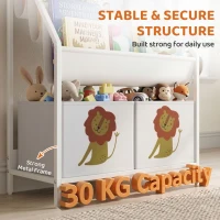 Qaba Kids Bookshelf, 3-Tier Sling Bookshelf with Toy Storage, Montessori Toy Organizer with Non-Woven Drawers for Kids Room(m-7)