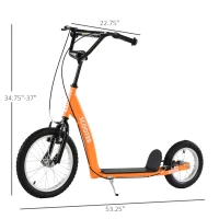 Aosom Youth Scooter Kick Scooter for Kids 5+ with Adjustable Handlebar 16" Front and 12" Rear Dual Brakes Inflatable Wheels, Orange(m-3)