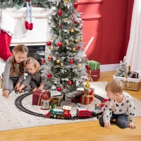 Qaba Electric Train Set for Kids, Battery-Powered Christmas Train Toy Set with Sounds & Lights, Classic Toy Train Set with Gifts Box for 3-8 Years Old Boys Girls, Red(m-2)