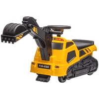Aosom 3 in 1 Ride on Excavator Bulldozer Road Roller, No Power Pretend Play Construction with Music, for 18-48 Months, Yellow(m-2)