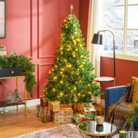 HOMCOM 6 FT Tall PreLit Artificial Christmas Tree with Realistic Branches, 250 Warm White LED Lights and 1000 Tips, Green(m-10)