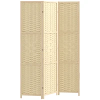 HOMCOM 3-Panel Room Divider, 5.6 FT Freestanding Folding Privacy Screen, Partition Wall Divider, Natural Wood(m-2)
