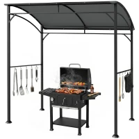 Outsunny 7' x 5' Garden Grill Canopy, BBQ Grill Gazebo Tent with Steel Frame and Hooks, Outdoor Sun Shade, Charcoal Grey(m-2)