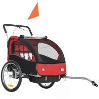Aosom 2-Seat Elite 360 Swivel Bike Trailer for Kids Bicycle Cargo Trailer with Water-Resistant Windows, Black and Red(m-1)