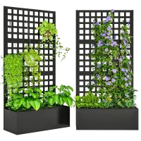 Outsunny Galvanized Raised Garden Bed Planter Box with Trellis for Climbing Plants, Vegetable, Vines, 35" x 16" x 70", Black(m-11)