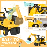 Aosom Kids Excavator Ride on Toy CAT Licensed with Manual Shovel, Horn, Hidden Storage for 18-36 Months, Yellow(m-5)