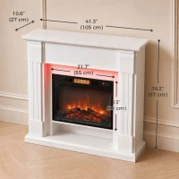 HOMCOM 41 Inch Electric Fireplace with Mantel, 1400W Fireplace Heater with Adjustable 3D Flame Effect for Living Room, White(m-3)