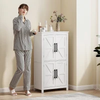 HOMCOM Bathroom Floor Storage Cabinet, Farmhouse Bathroom Cabinet with 4 Doors and Adjustable Shelf, White(m-7)