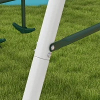 Outsunny Metal Swing Set for Backyard with 1 Saucer Swing, Basketball Hoop, 1 Seat, 1 Swing Glider, Climbing Net and Steps(m-8)